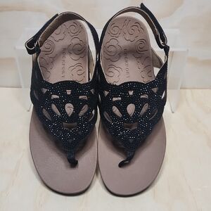 Rockport Ridgesling Black Tan Women 7 Wide Sandals Sparkle Beach Summer Shoe